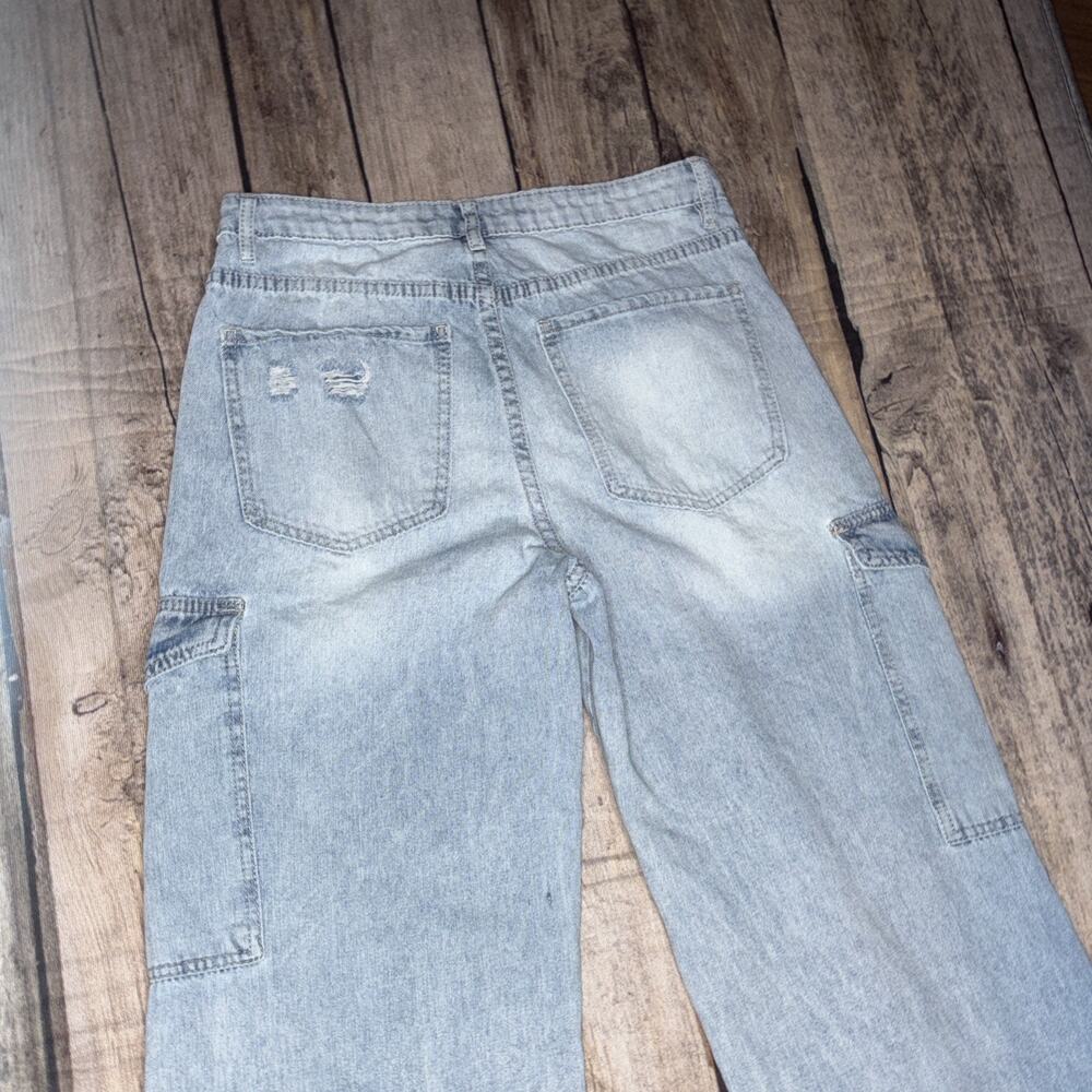 Indigo Dreams Womens Light Blue Denim Wide Leg High Rise Cargo Jeans Size 9 - Picture 8 of 9